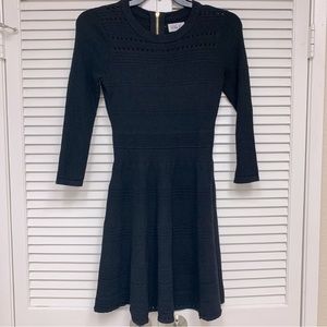 Eliza J Black Long Sleeve Eyelet Fit & Flare Sweater Dress Small